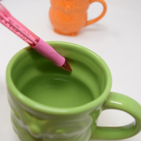 2 Owl Mugs Ceramic Orange Green 12 oz 3D Shaped Retro Boho - Picture 11 of 11